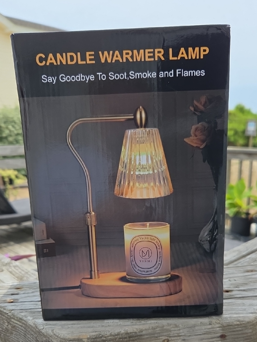Amazon Gold Candle Warmer Lamp with Amber Glass Shade